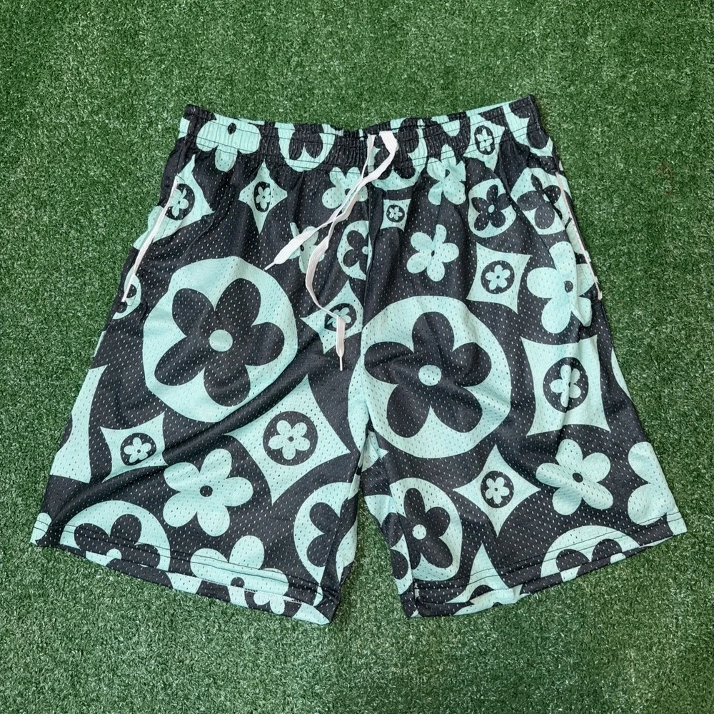 Navy Teal Mesh Shorts‎ Men's XLarge Floral Streetwear